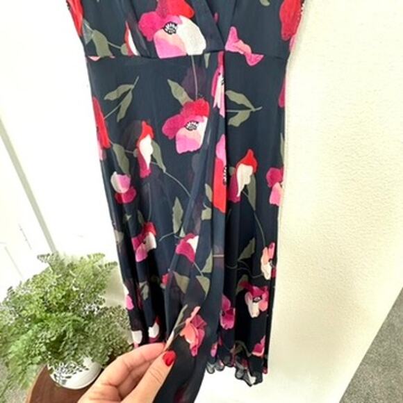 Calvin Klein Navy Blue/Pink Floral High-Low Midi Dress, Size 6 - Picture 5 of 9